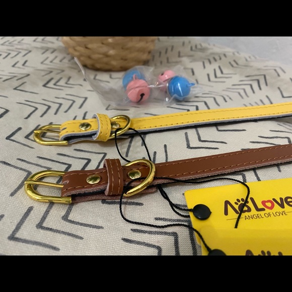 Brown and yellow dog collars with gold accents set of 2 - Picture 2 of 2